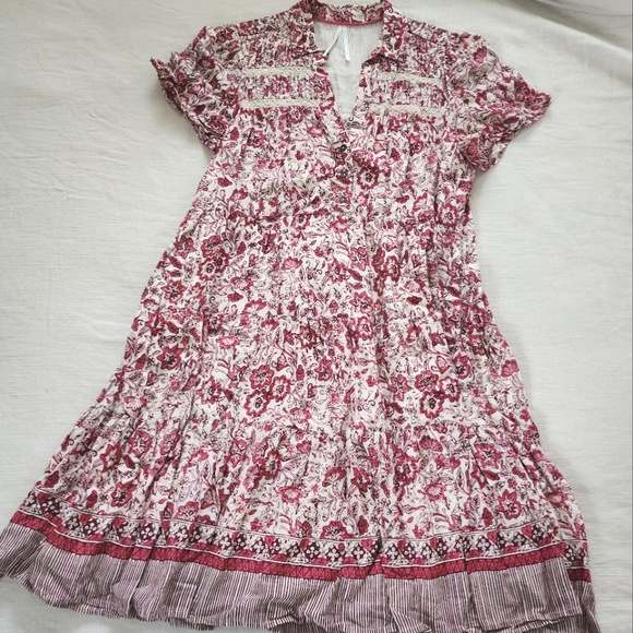 Anthropologie Georgina floral maroon cream dress flowy midi womens small - Picture 2 of 14